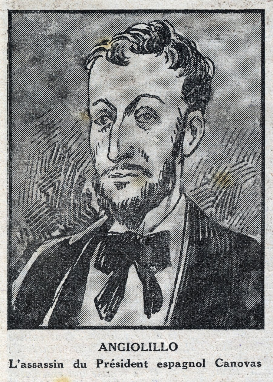 Porträt von Michele Angiolillo Lombardi, italienischer Anarchist (1871-1897), Attentäter des Präsidenten des spanischen Rates, Antonio Canovas del Castillo (1828-1897). Gravur in „L