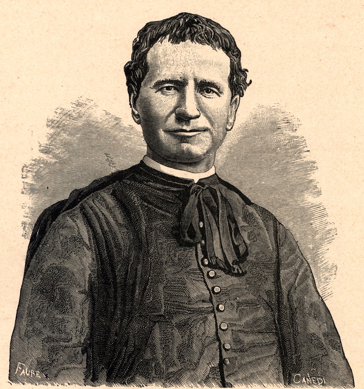 Porträt von Johannes Bosco oder Don Bosco (Giovanni Melchior Bosco) (1815-1888). Gravur aus dem 19. Jahrhundert. von Anonymous Anonymous