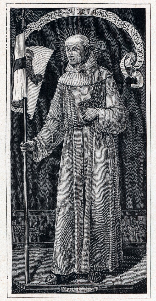 Porträt von Johannes von Capistran (Giovanni da Capestrano) (1386-1456), italienischer Franziskaner. Nach dem Gemälde von Bartolomeo Vivarini aus dem 15. Jahrhundert. Gravur in „Les Missions Catholiques au XIXeme Siecle“ von Louis-Eugene Louvet. Private Sa von Anonymous Anonymous