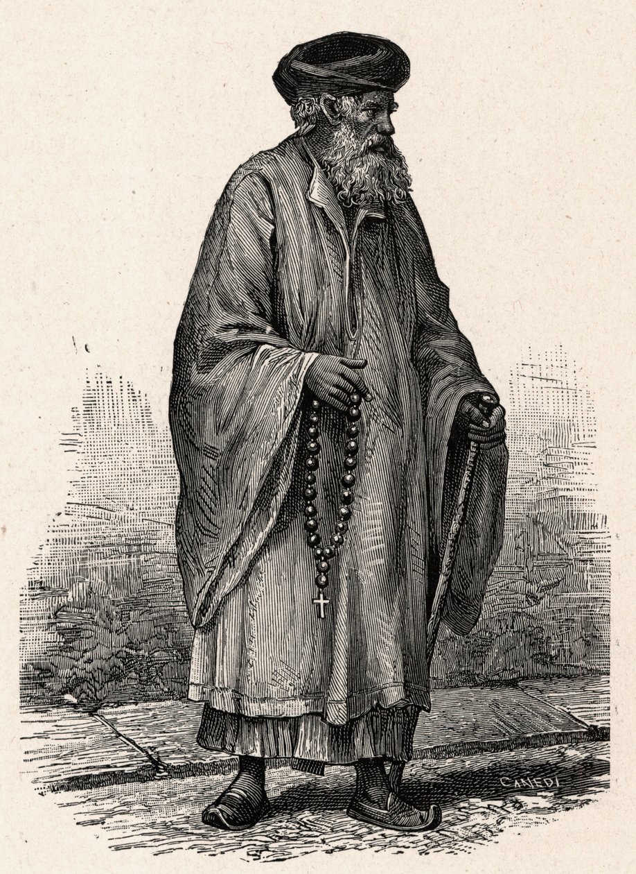 Porträt eines koptischen Katholiken aus Zifte in Ägypten. Gravur in „Les Missions Catholiques au XIXème Siècle“ von Louis-Eugène Louvet. Private Sammlung. von Anonymous Anonymous