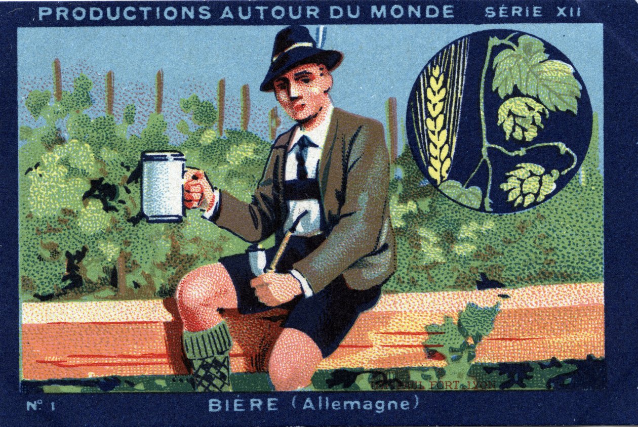 Produktionen rund um die Welt: Bier in Deutschland. Chromolithographie von 1933 im „Joseph-Milliat Album“ von Anonymous Anonymous