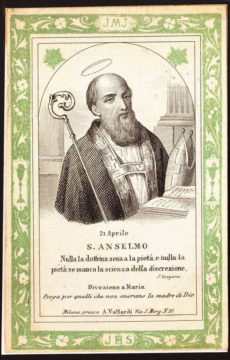 Darstellung des Heiligen Anselm. Andachtsbild. Postkarte. Anfang des 20. Jahrhunderts von Anonymous Anonymous