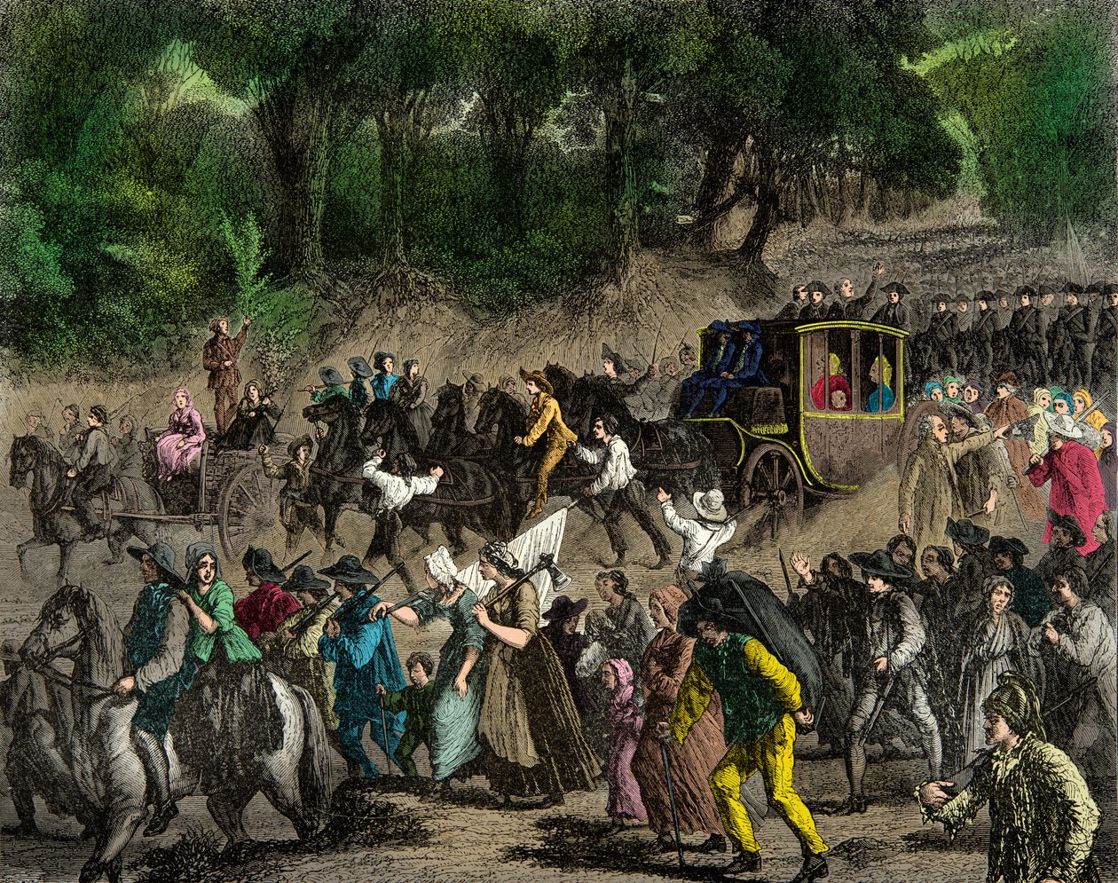 Rückkehr der königlichen Familie nach Paris nach ihrer Flucht nach Varennes im Jahr 1791. Gravur. Private Sammlung von Anonymous Anonymous