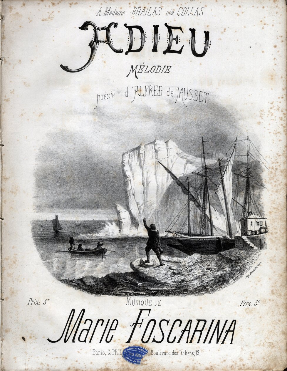 Partitur der Melodie „Farewell“ von Marie Foscarina nach der Poesie von Alfred de Musset. Private Sammlung. von Anonymous Anonymous