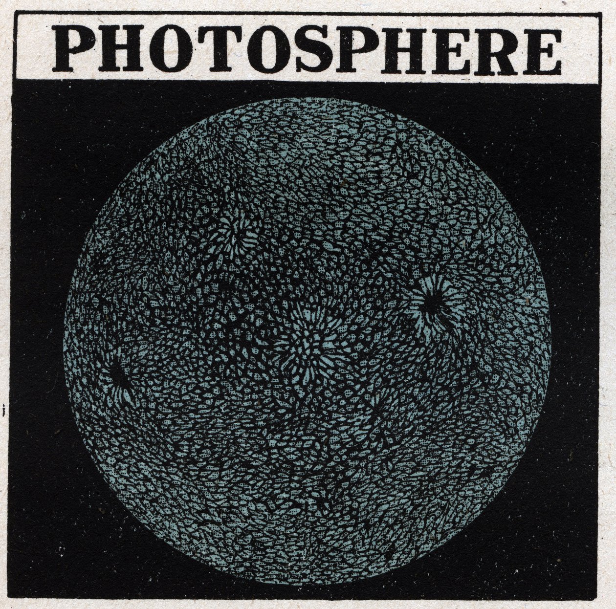Spektralanalyse: Zusammensetzung der Sonne. Die Oberfläche der Sonne wird Photosphäre genannt. Anonyme Illustration von 1925. Private Sammlung. von Anonymous Anonymous