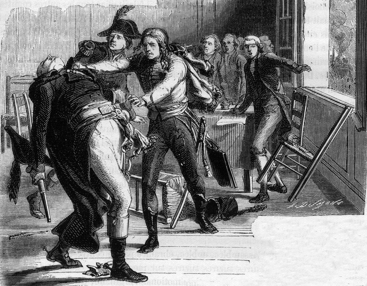 Selbstmord von Nicolas Joseph Beaurepaire (1792) nach der Entscheidung, Verdun an die Preußen zurückzugeben - Gravur in „Histoire des Girondins“ von Alphonse de Lamartine (1790-1869) 1865-1866 - Private Sammlung von Anonymous Anonymous