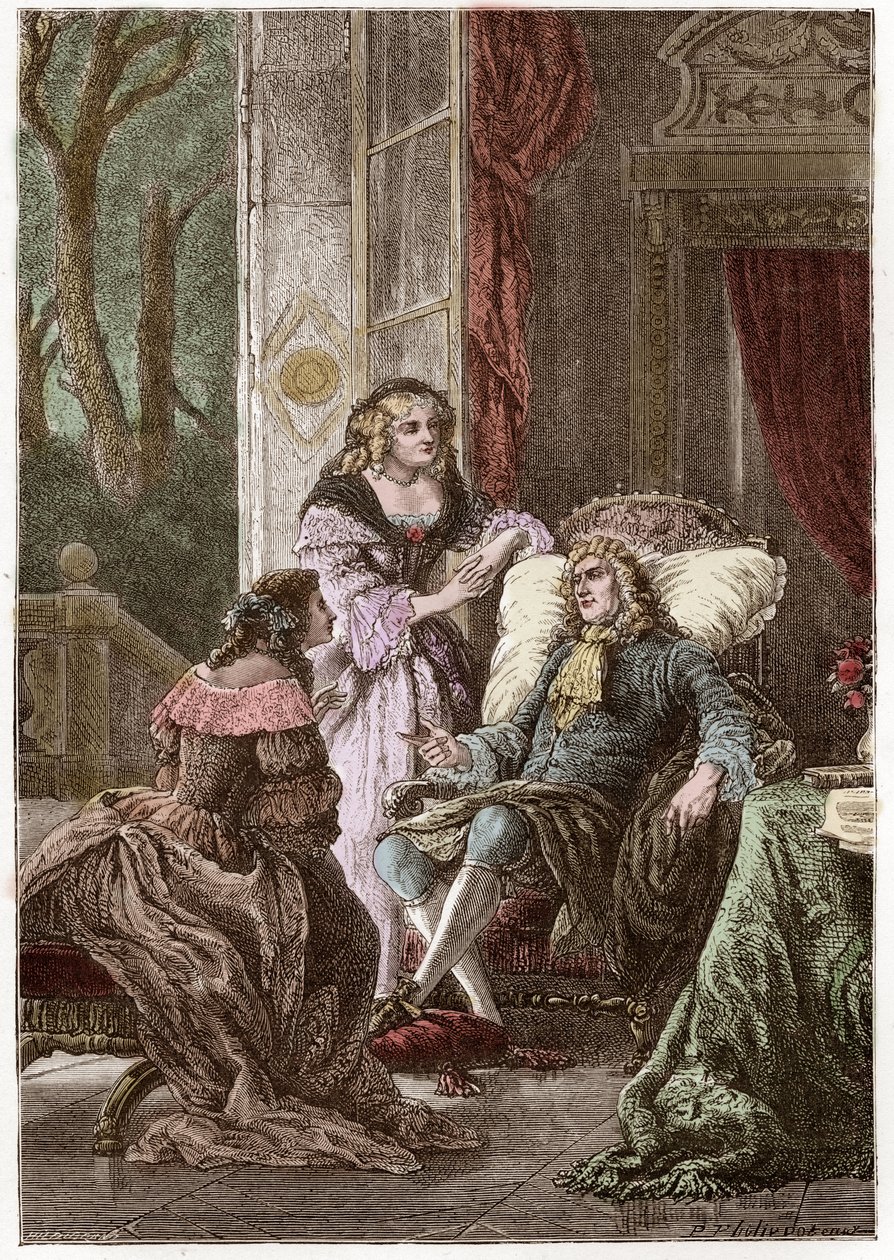 Der Herzog Francois de La Rochefoucauld (1613-1680), die Marquise Madame de Sevigne (1626-1696) und die Gräfin de La Fayette (1634-1693), französische Schriftsteller - Gravur von Hildebrand nach P. Philippoteaux von Anonymous Anonymous