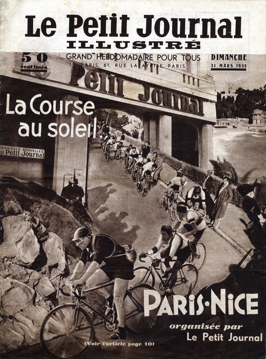 Das Paris-Nizza-Radrennen, organisiert von der kleinen Zeitung. Titelblatt des „Le petit journal illustrious“ vom 31.03.1935. Private Sammlung von Anonymous Anonymous