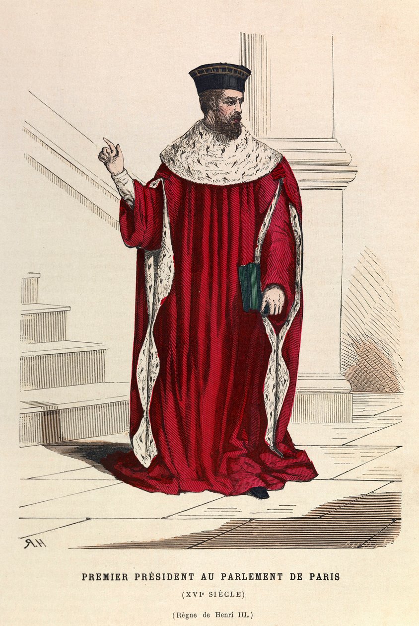 Der erste Präsident des Parlaments von Paris im 16. Jahrhundert unter der Herrschaft von König Heinrich III. - Erster Präsident des Parlaments von Paris 16. Jahrhundert - Private Sammlung von Anonymous Anonymous