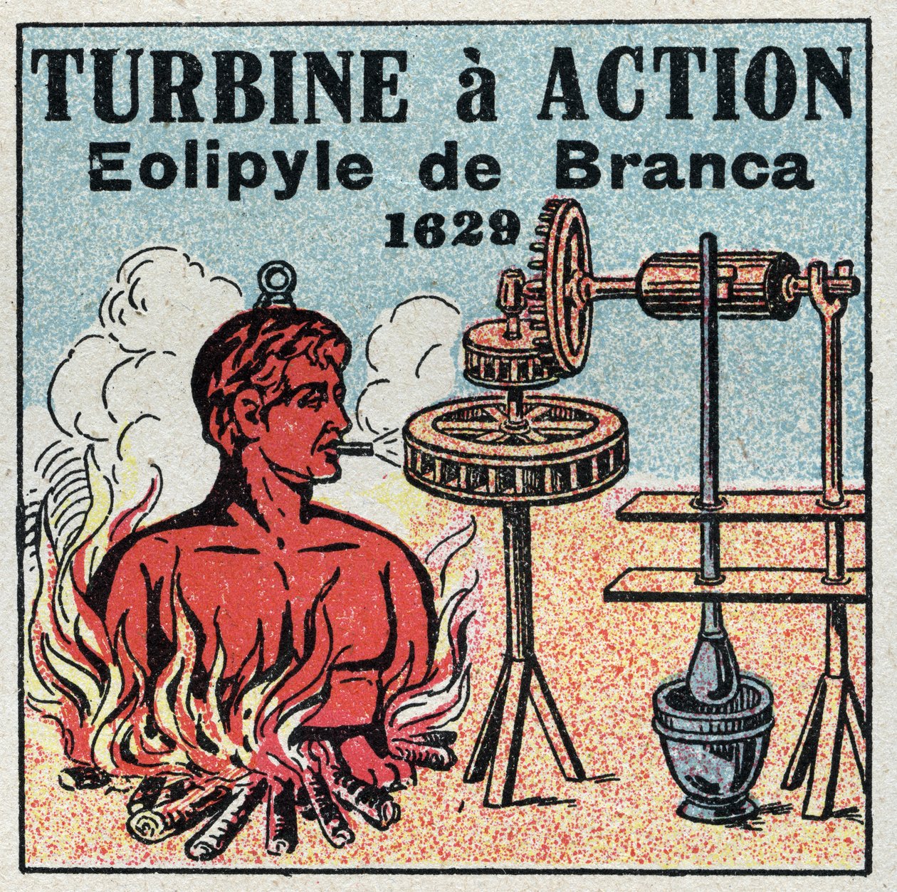 Die Dampfmaschine: Turbine hat Aktion. Eolipyle, erfunden von Giovanni Branca (1571-1645) im Jahr 1629. Anonyme Illustration von 1925. Private Sammlung. von Anonymous Anonymous