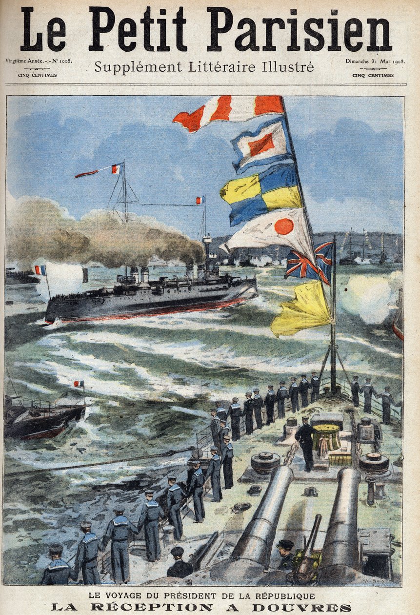 Die Reise des Präsidenten der Französischen Republik Armand Fallieres (1841-1931): der Empfang in Dover, England. In „Le Petit Parisien“ am 31.05.1908 von Anonymous Anonymous