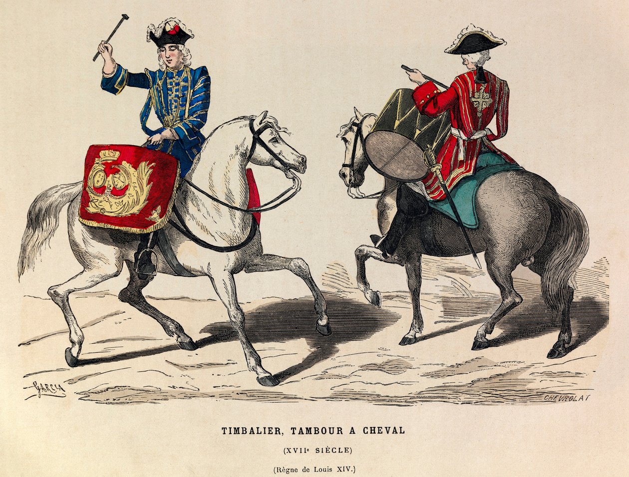 Timbalier und Trommler reiten unter König Ludwig XIV. im 17. Jahrhundert - Private Sammlung von Anonymous Anonymous