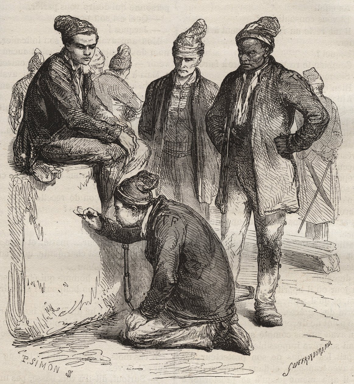 Arten von Galerien aus dem Bagne von Brest im 19. Jahrhundert. Gravur in „Histoire des bagnes depuis leur création à nos jours“ (1877) von Pierre Zaccone (1817-1895). Private Sammlung von Anonymous Anonymous