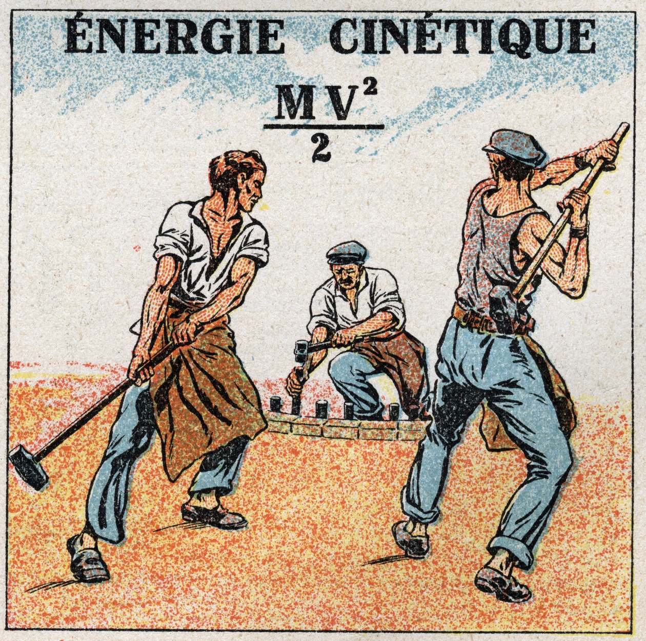 Arbeit und Kraft: Berechnung der kinetischen Energie. Anonyme Illustration von 1925. Privatsammlung. von Anonymous Anonymous