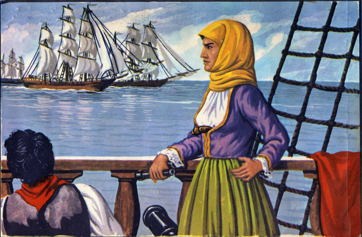 Darstellung der Heldin der griechischen Unabhängigkeit Bubulina (Bouboulina) Laskarina (1771-1825) nach einem Plakat von Anonymous Anonymous