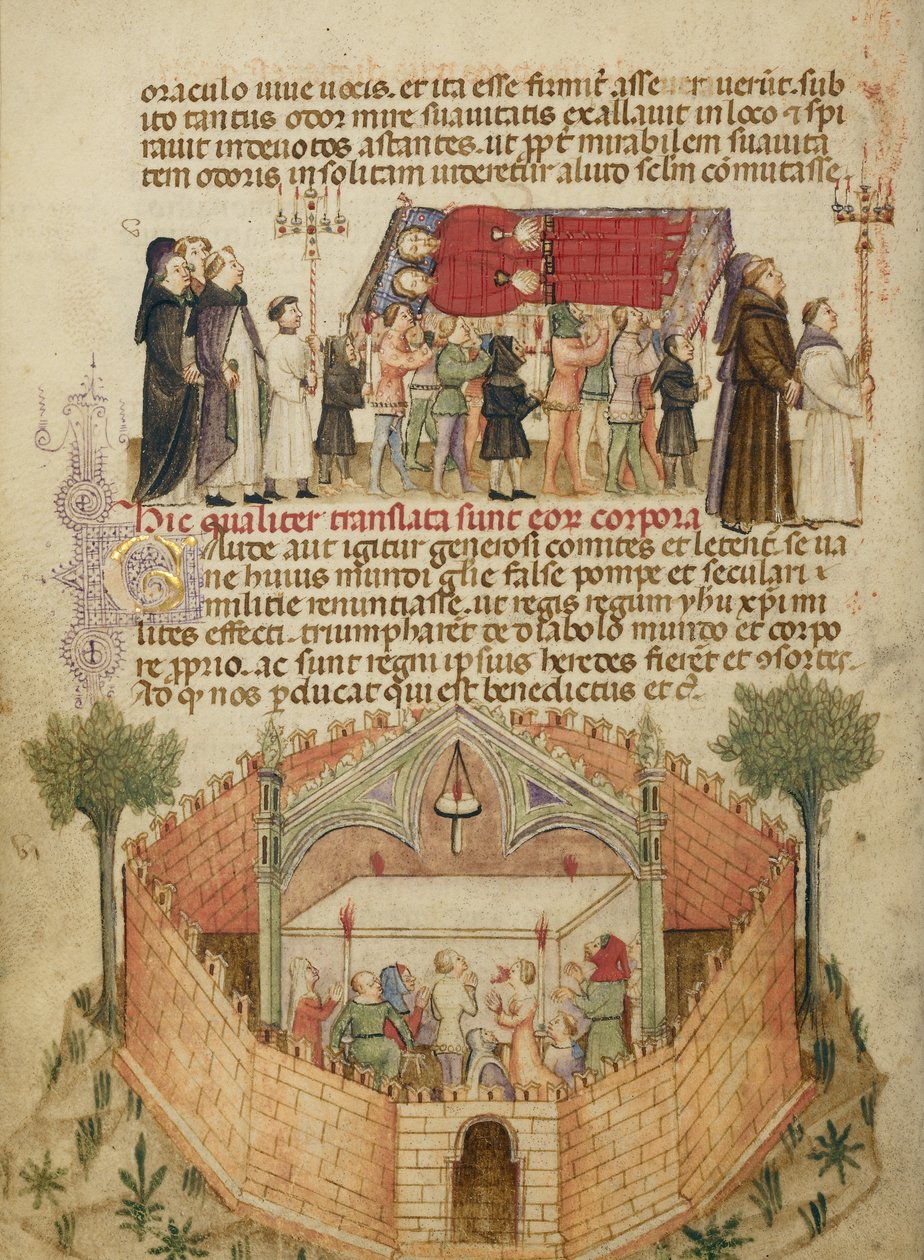 Die Überführung der Leichname von Aimo und Vermondo; Die Menschen von Mailand beten am Altar, wo Aimo und Vermondo begraben sind von Anovelo da Imbonate