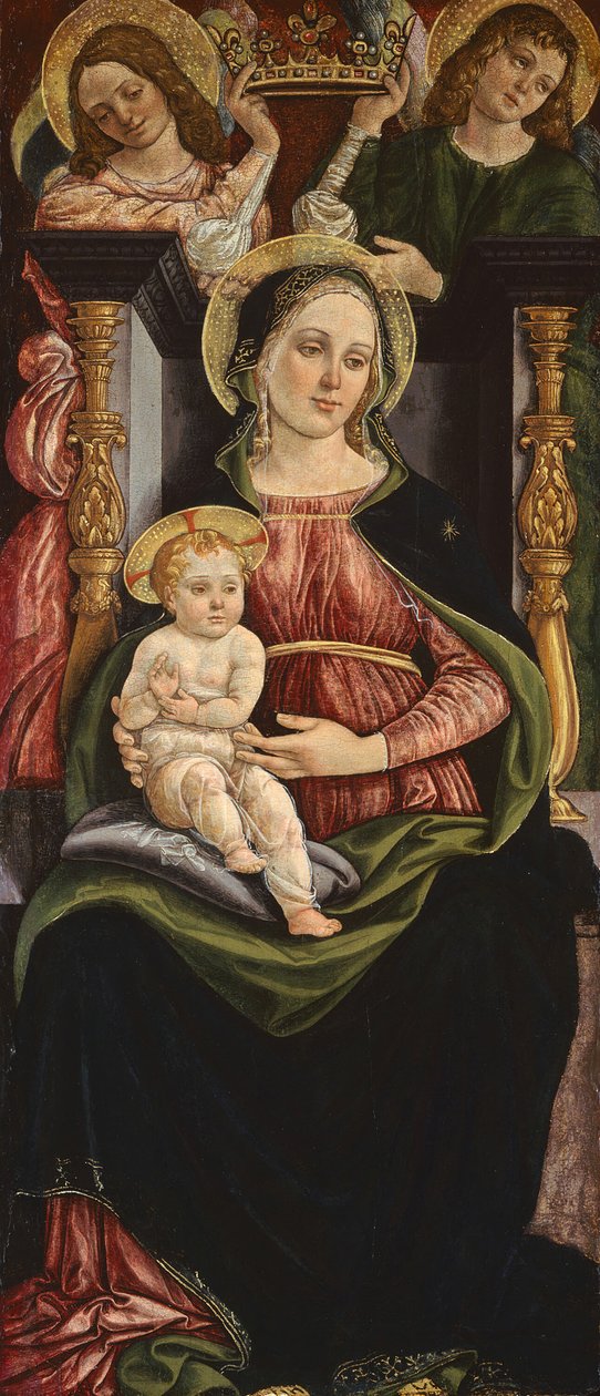 Maria und Kind auf dem Thron mit zwei Engeln, die eine Krone halten, 1505-1515 von Ansano Ciampanti
