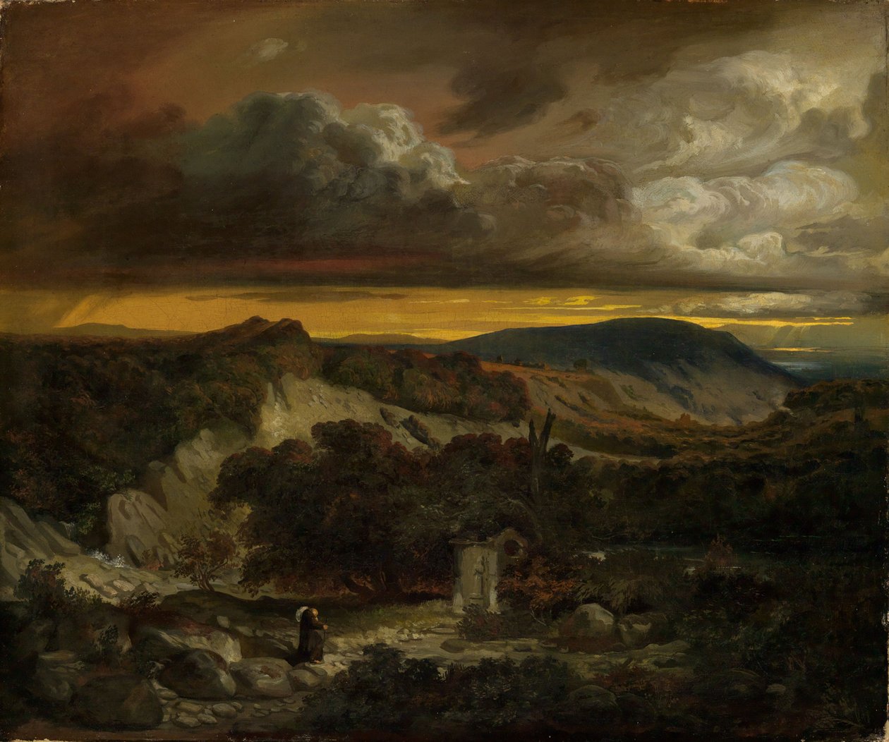 Abendliche Landschaft mit heimkehrenden Einsiedlern von Anselm Feuerbach