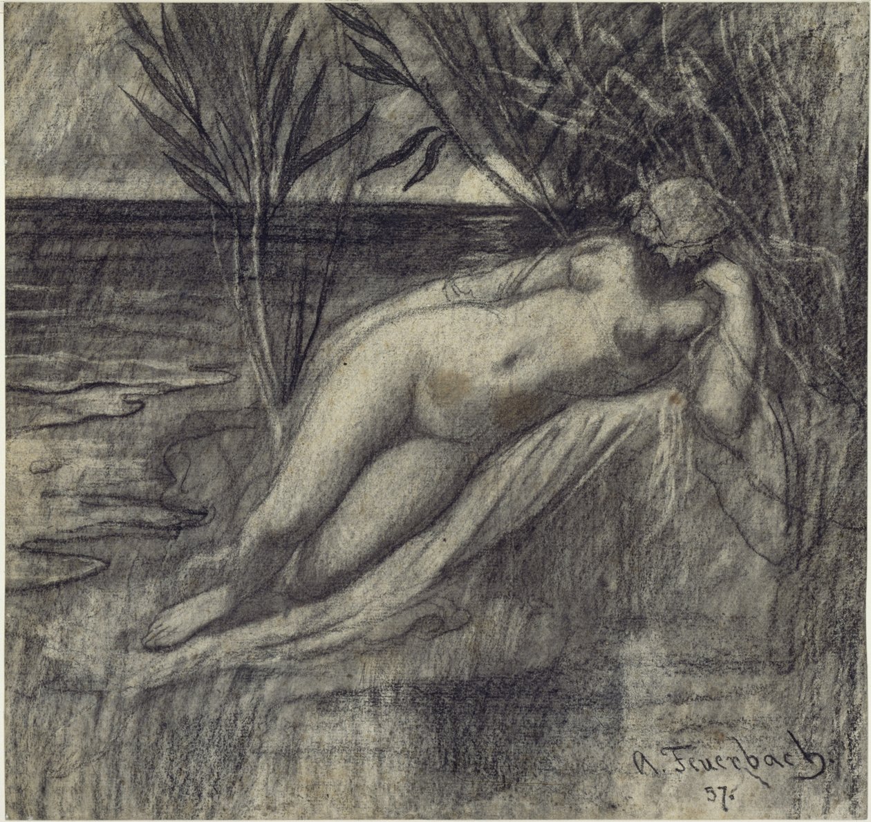 Schlafende Nymphe am Fluss von Anselm Feuerbach