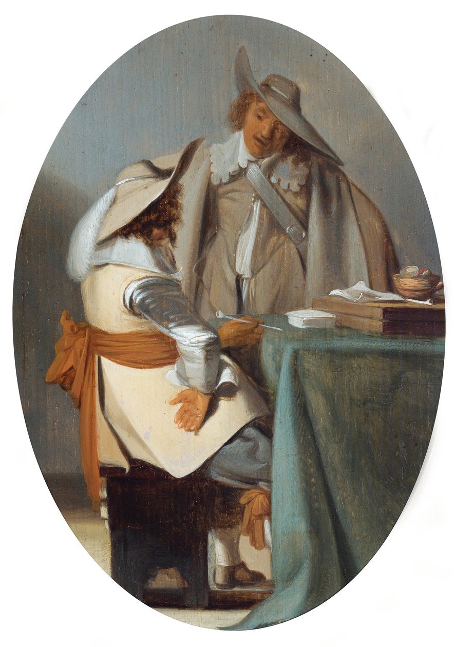 Zwei Männer im Gespräch an einem Tisch von Anthonie (1601-73) (attr.to) Palamedesz