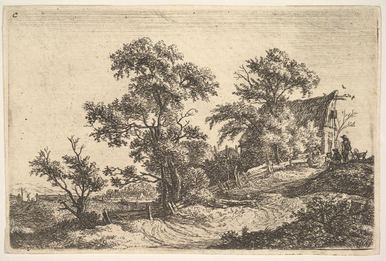 Ein Cottage auf einem Hügel von Anthonie Waterloo