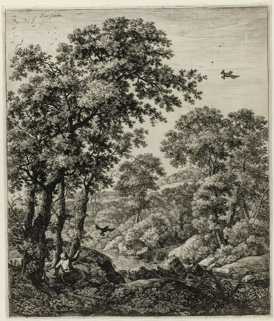 Elias in der Wildnis, aus Sechs Landschaftsmotiven aus dem Alten Testament von Anthonie Waterloo