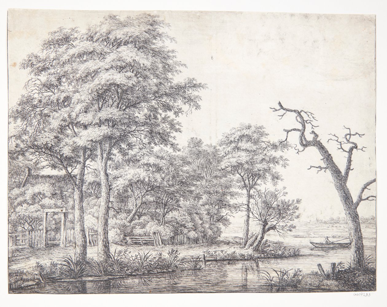 Flusslandschaft mit Mann in einem Boot von Anthonie Waterloo
