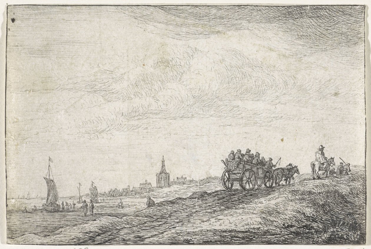 Küstenlinie mit Pferd und Wagen von Anthonie Waterloo