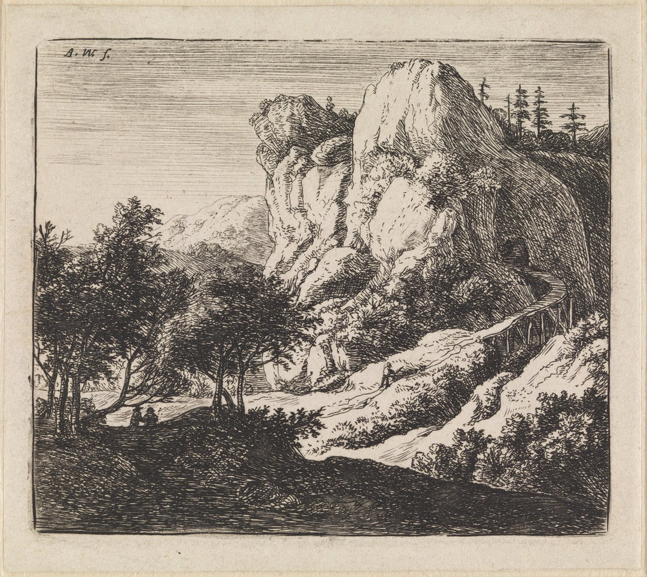 Landschaft mit Tunnel von Anthonie Waterloo