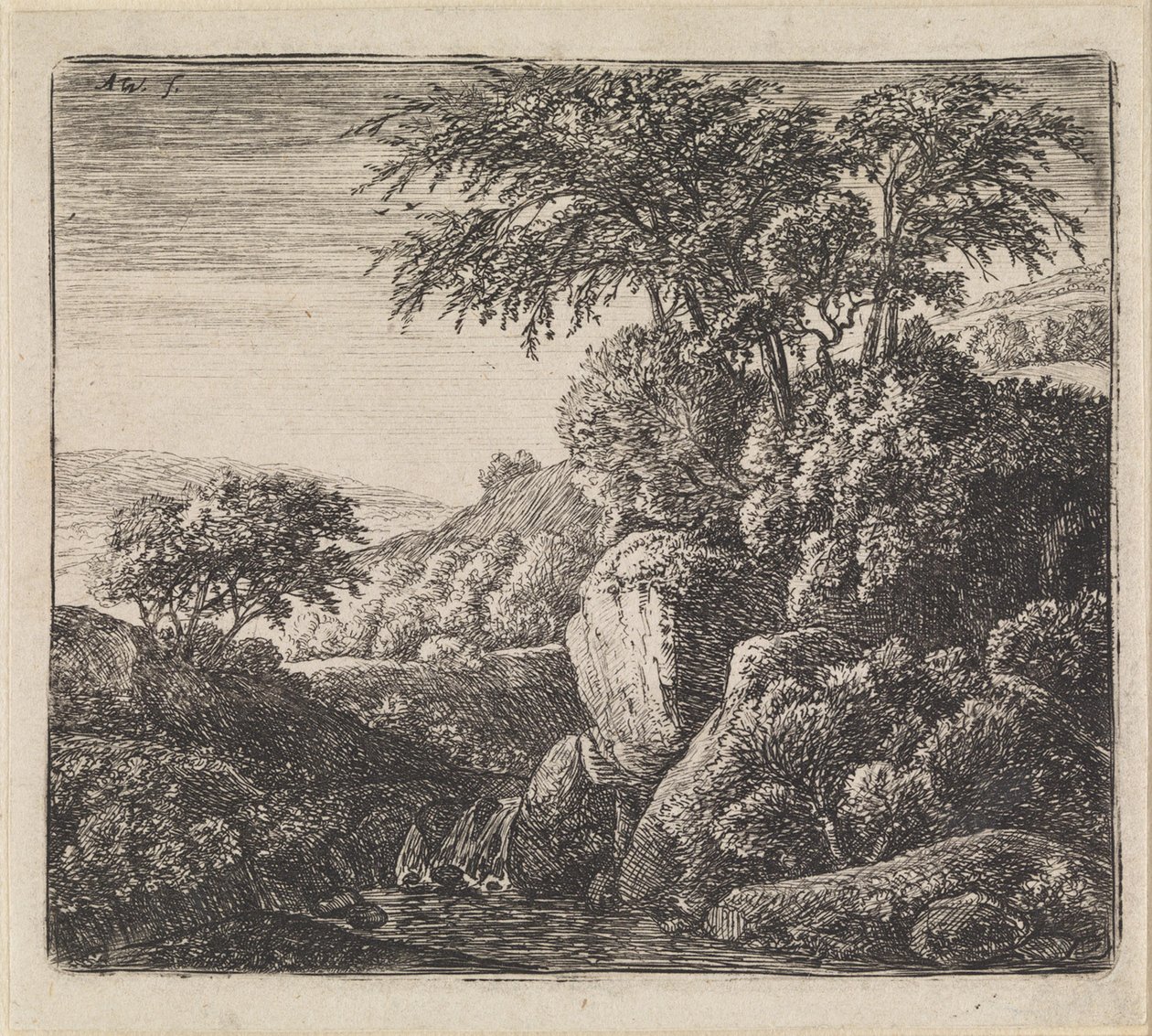 Landschaft mit Wasserfall von Anthonie Waterloo