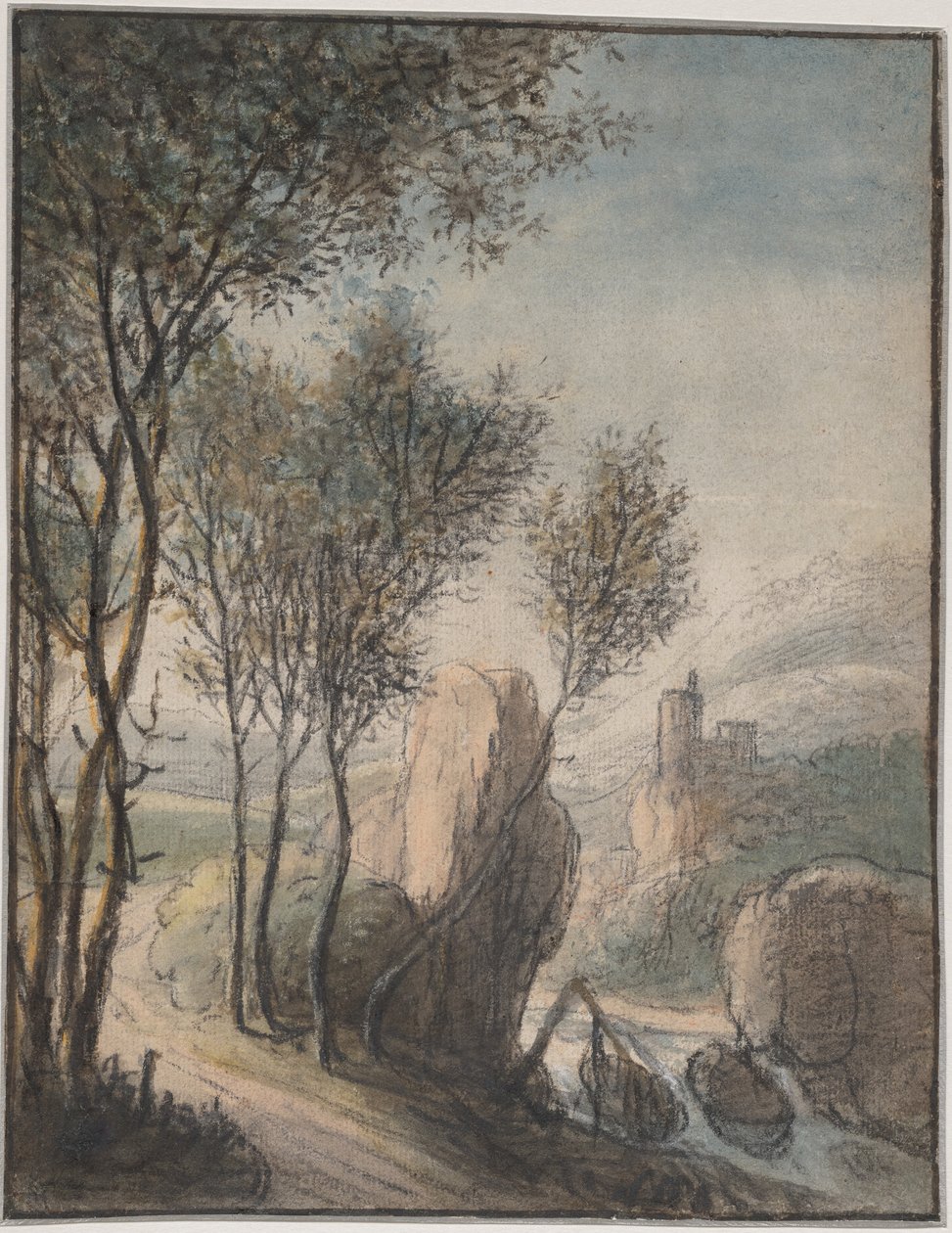 Flusslandschaft mit einer Burg in der Ferne von Anthonie Waterloo