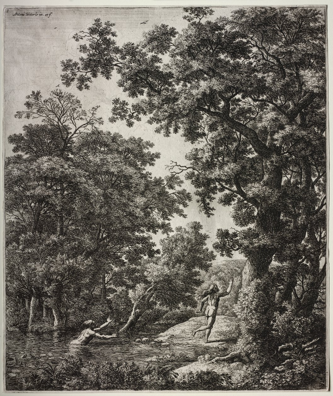 Sechs große aufrechte Landschaften mit Szenen aus Ovids Metamorphosen: Alpheus und Arethusa von Anthonie Waterloo