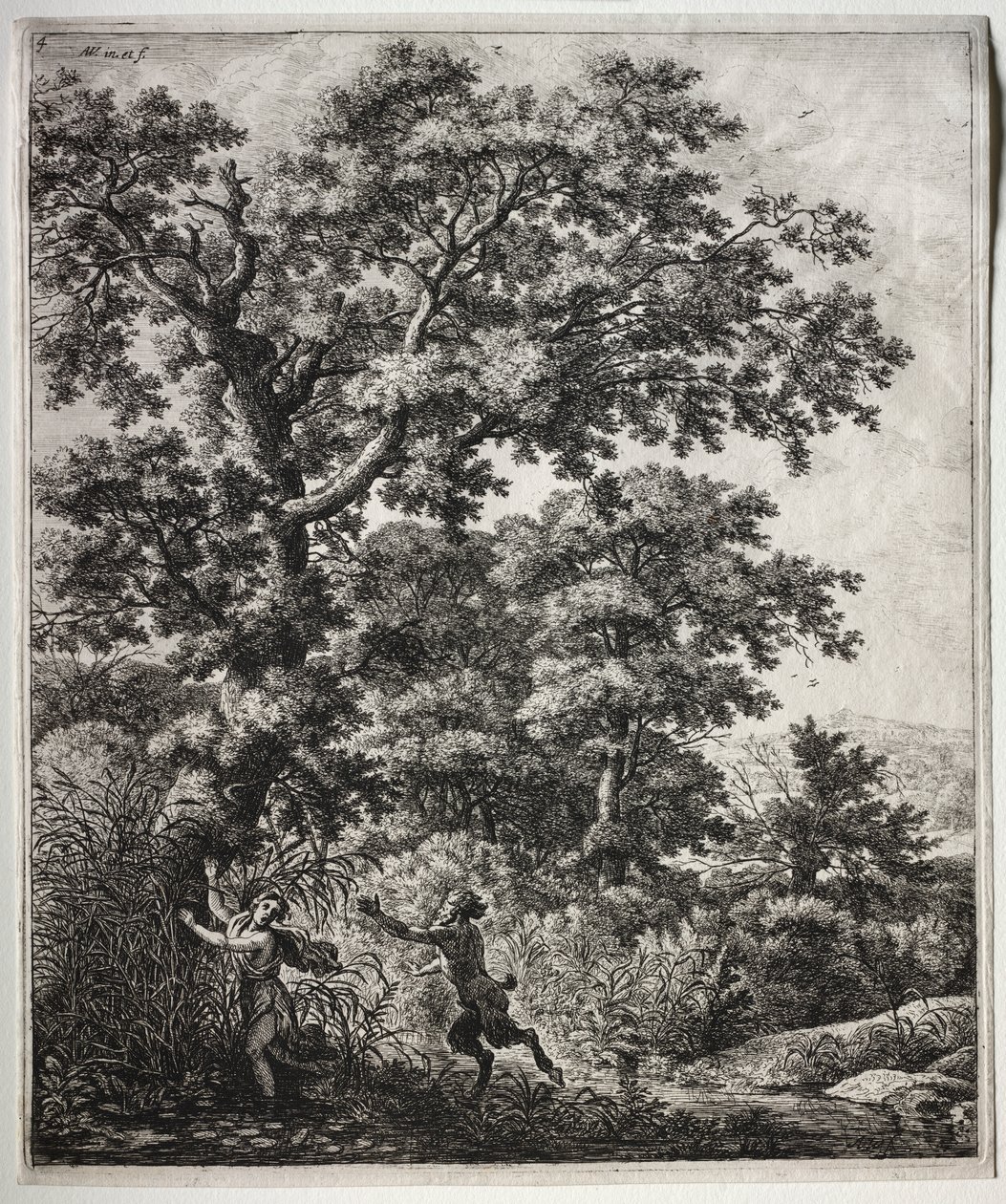 Sechs große aufrechte Landschaften mit Szenen aus Ovids Metamorphosen: Pan und Syrinx von Anthonie Waterloo