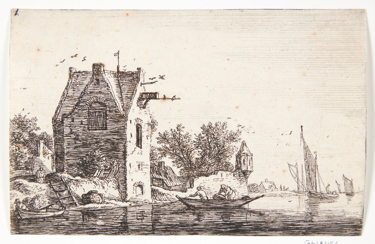 Turm an einem Fluss von Anthonie Waterloo