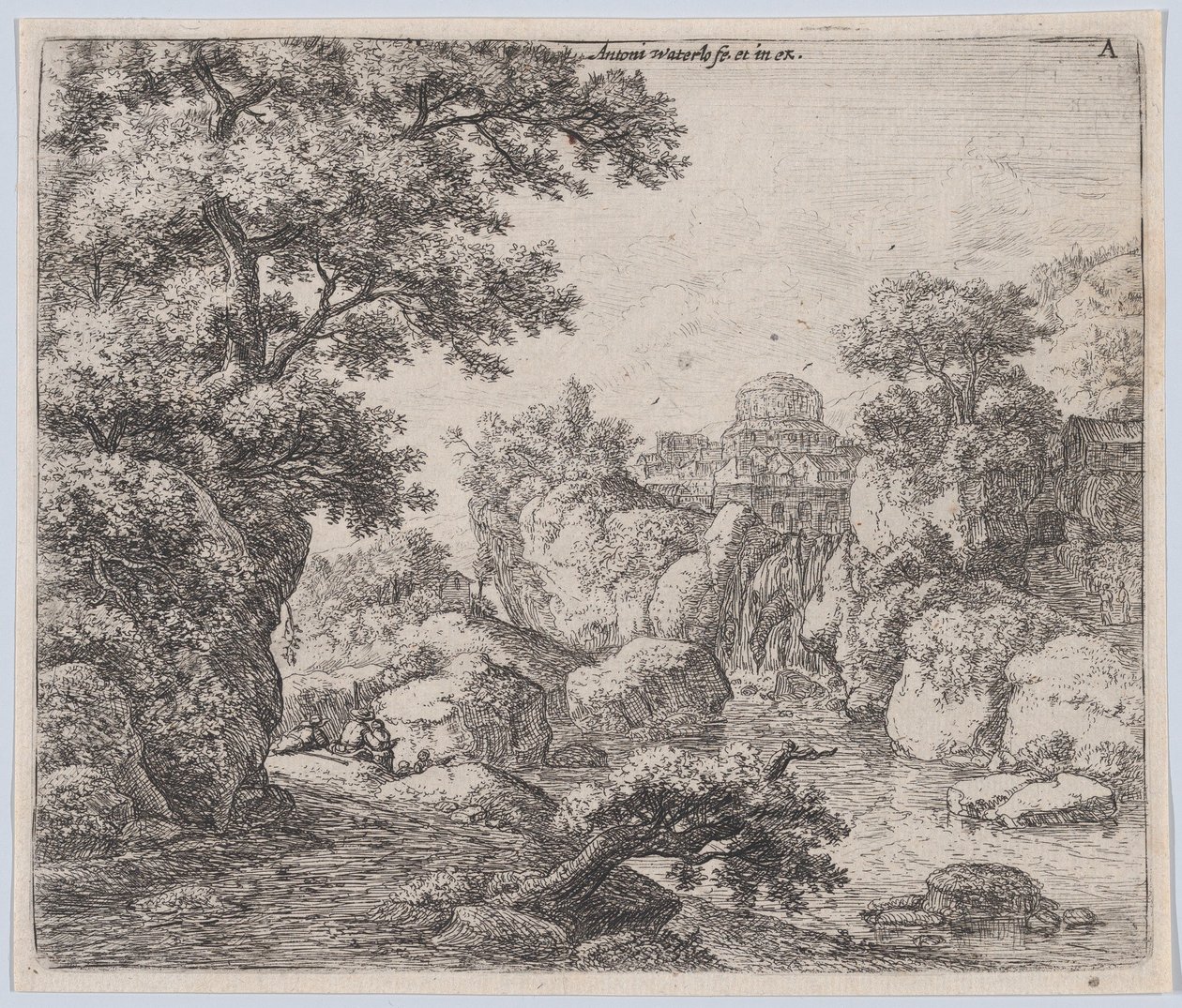 Die Kuppel und der Wasserfall, 17. Jahrhundert von Anthonie Waterloo