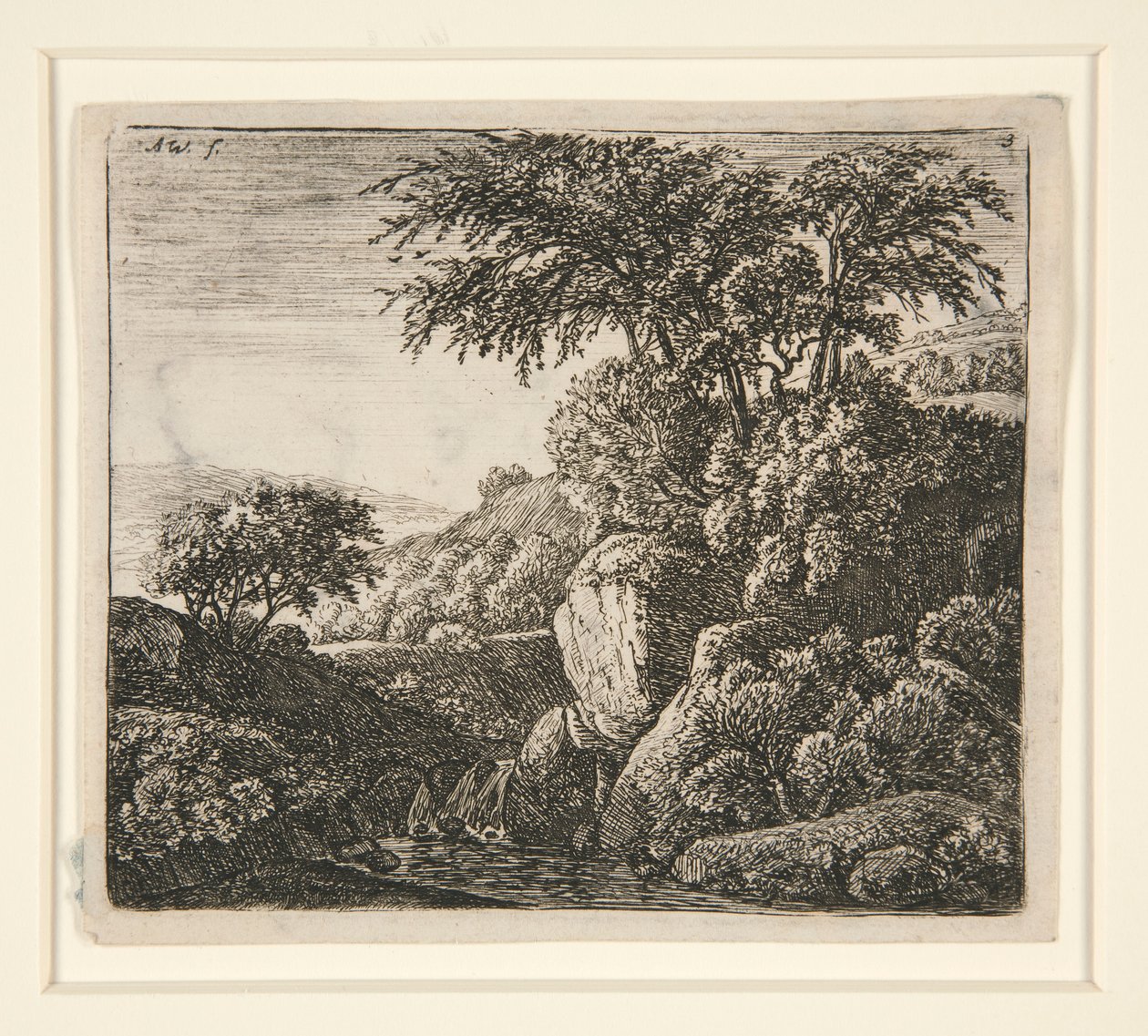 Der kleine Wasserfall, aus einem Satz von 4 Radierungen, B. 3-6 von Anthonie Waterloo
