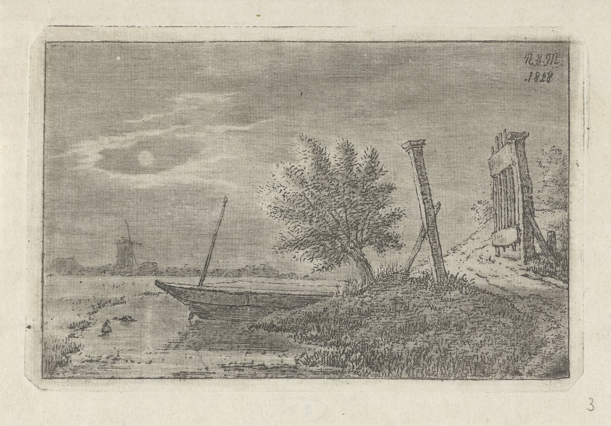 Landschaft mit Boot und offenem Tor von Anthonie Willem Hendrik Nolthenius de Man