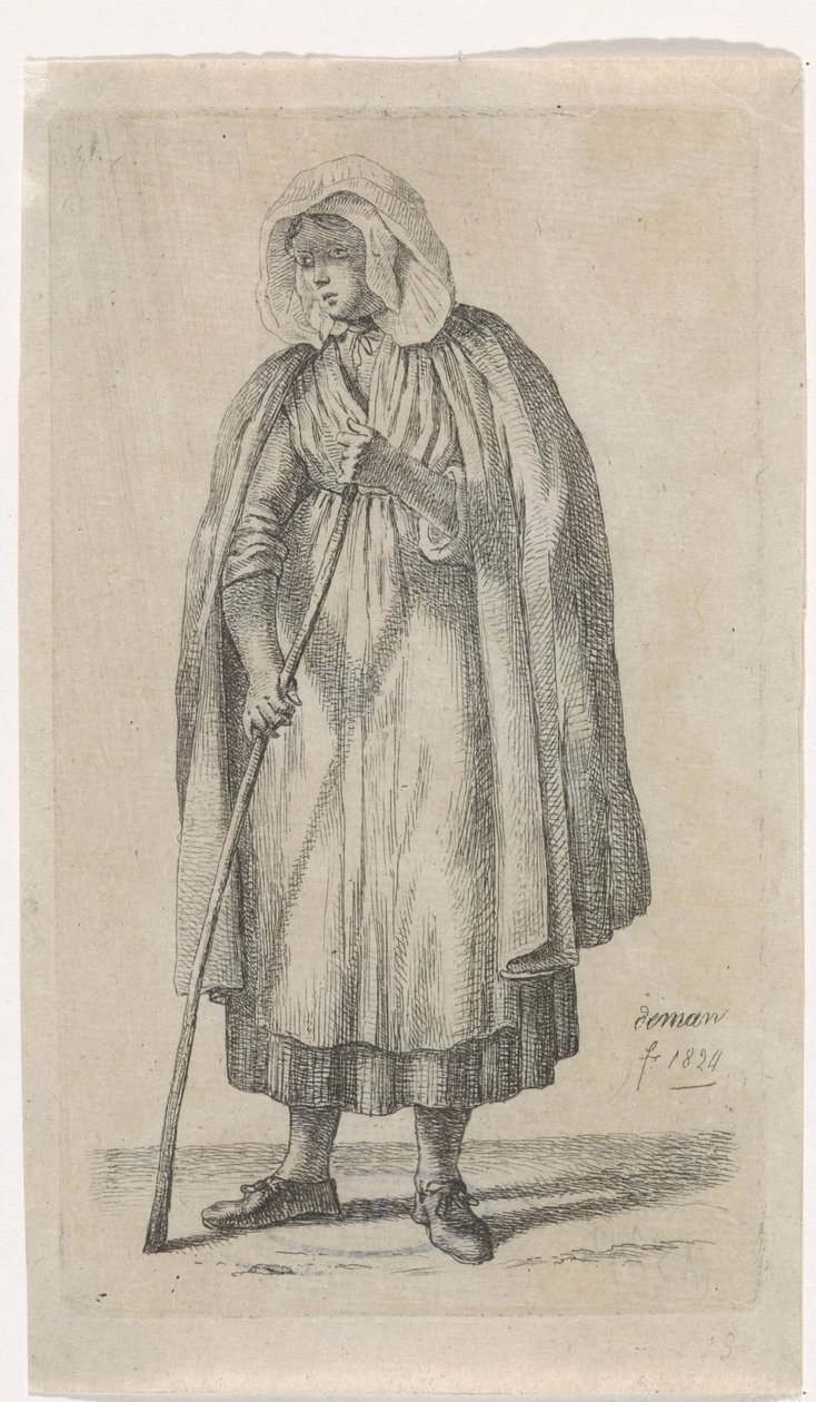Frau mit einem Mantel und einem Stock von Anthonie Willem Hendrik Nolthenius de Man