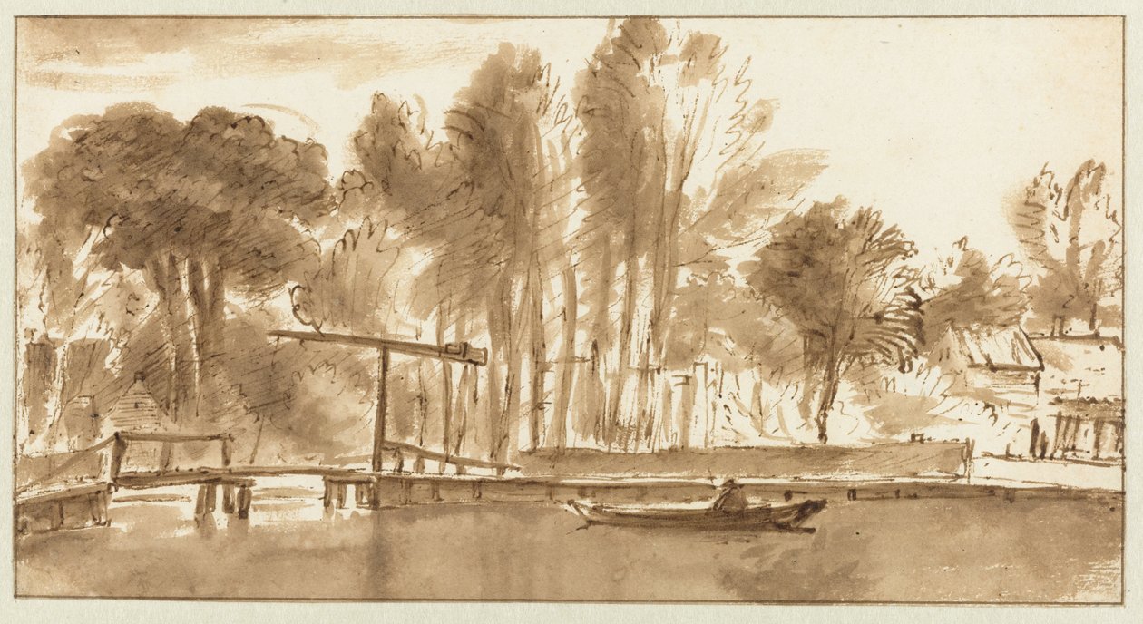 Bewaldete Flusslandschaft mit Zugbrücke von Anthonie van Borssom (attributed to)