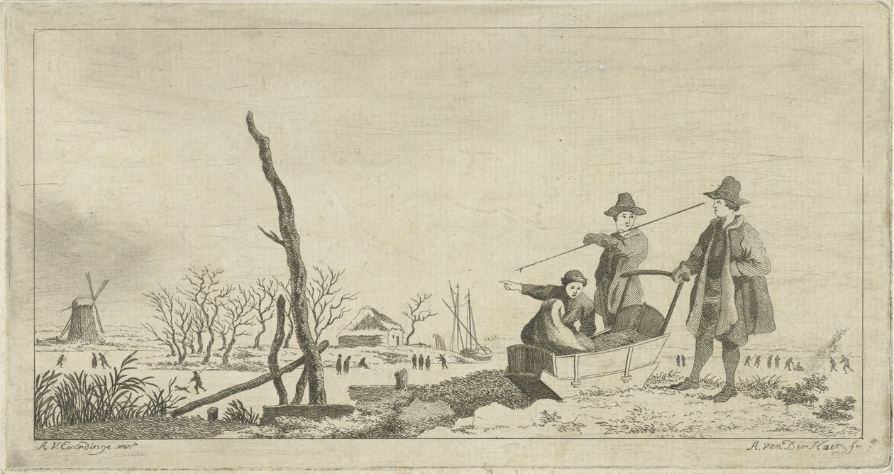 Figuren bei einem Schlitten in einer Winterlandschaft von Anthonij van der Haer