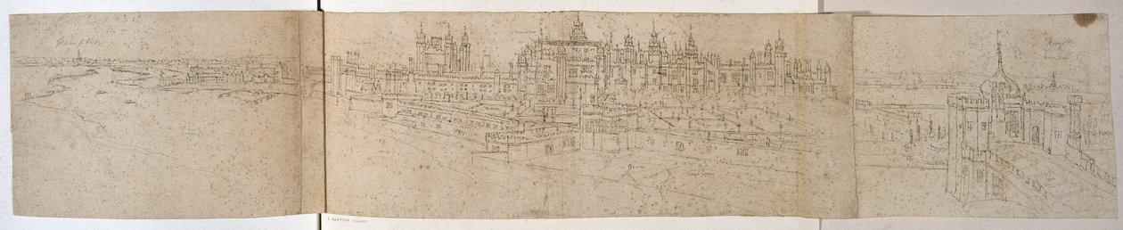 Hampton Court Palace vom Fluss aus, ca. 1544 von Anthonis van den Wyngaerde