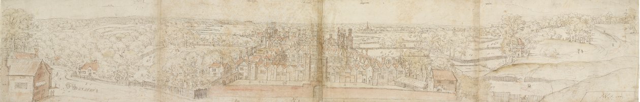 Oatlands Palace von Süden, 1559. Rückseite: Richmond Palace und Dächer von Oatlands, 1559 von Anthonis van den Wyngaerde