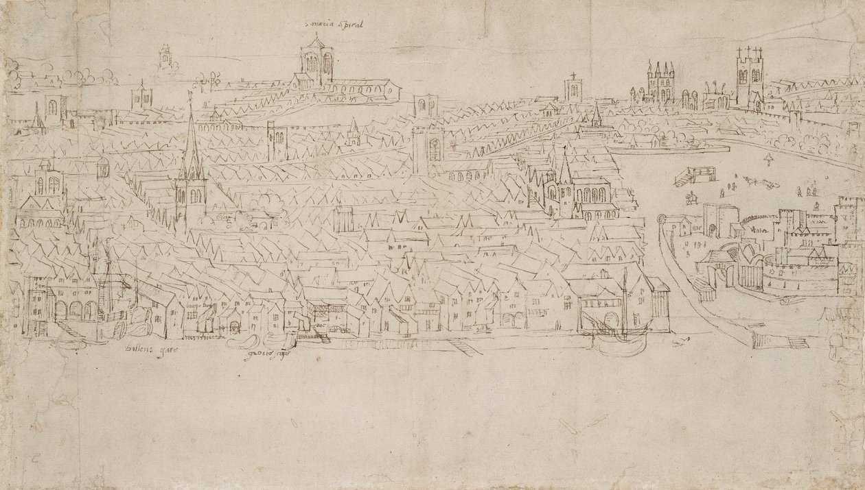 Panorama von London, gesehen von Southwark: Billingsgate bis Tower Wharf, 1554 von Anthonis van den Wyngaerde