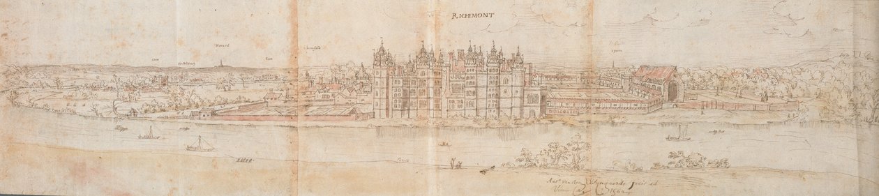 Richmond Palace von der anderen Seite der Themse, 1562 von Anthonis van den Wyngaerde