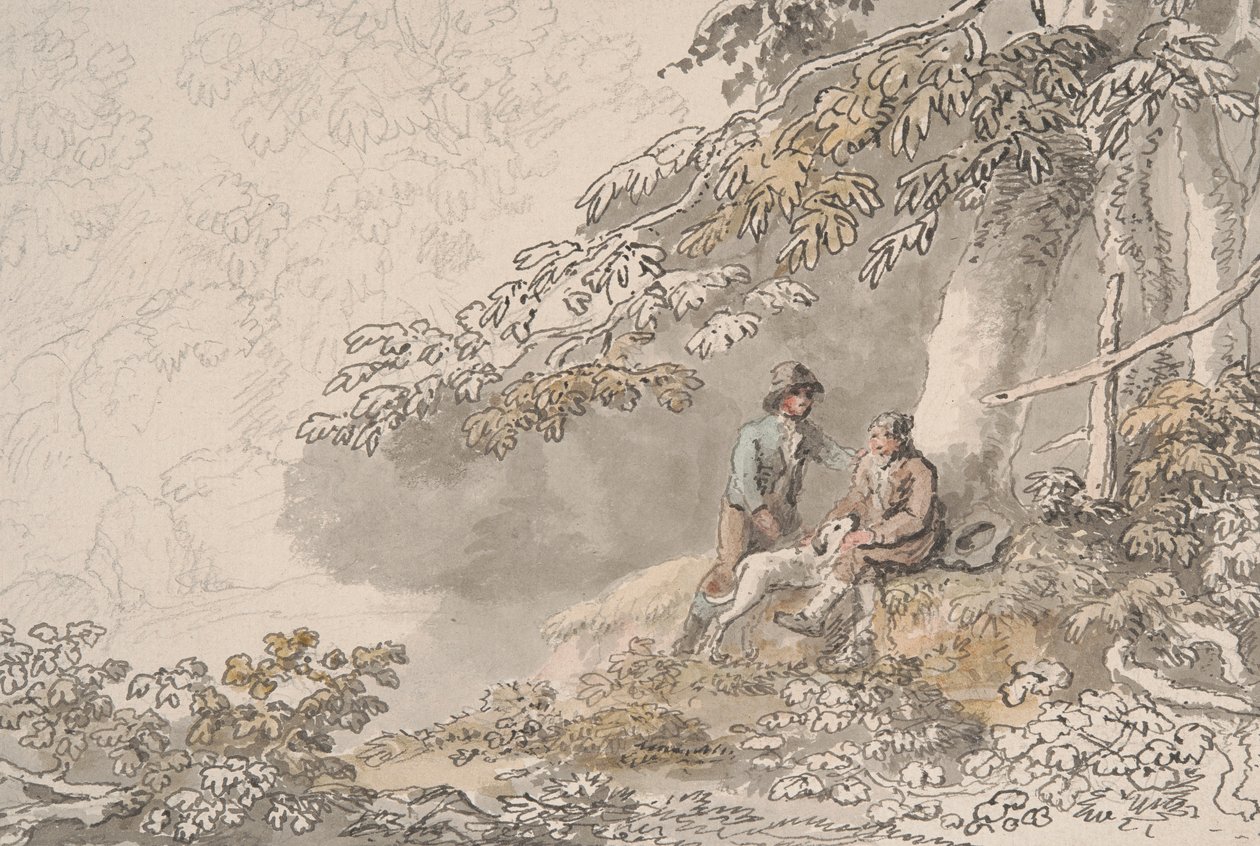 Zwei Jungen und ein Hund im Wald von Anthony Devis