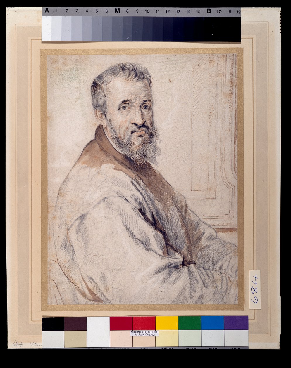 Michelangelo, vermutlich nach Bugiardini oder Federico Zuccaro (rote & schwarze Kreiden über Feder & Tinte mit Waschung auf Papier) von Anthony van Dyck