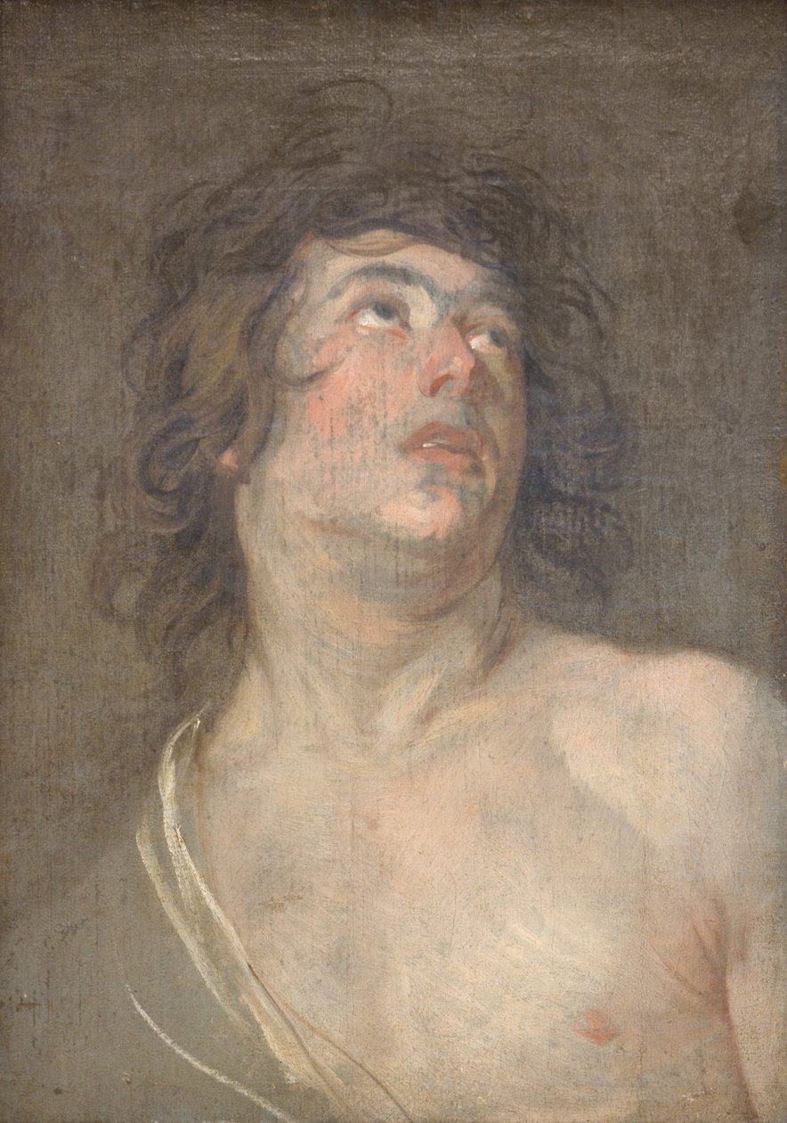 Studienkopf eines jungen Mannes, der nach oben schaut. St. Sebastian von Anthony van Dyck