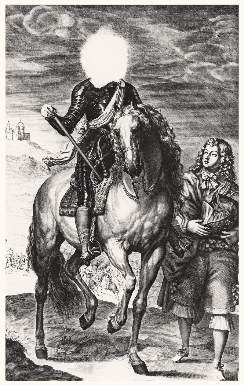 Kopfloses Reiterporträt ursprünglich von Louis von Frankreich, graviert von Pierre Lombard von Anthony van after Dyck