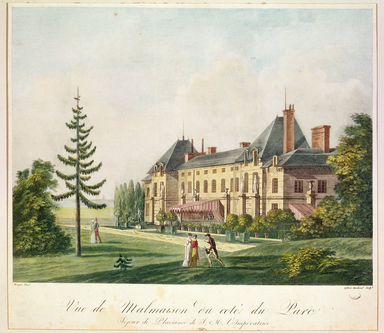 Ansicht von Malmaison vom Park aus, graviert von Marchand Lefebvre, ca. 1790-1810 von Antoine Pierre Mongin
