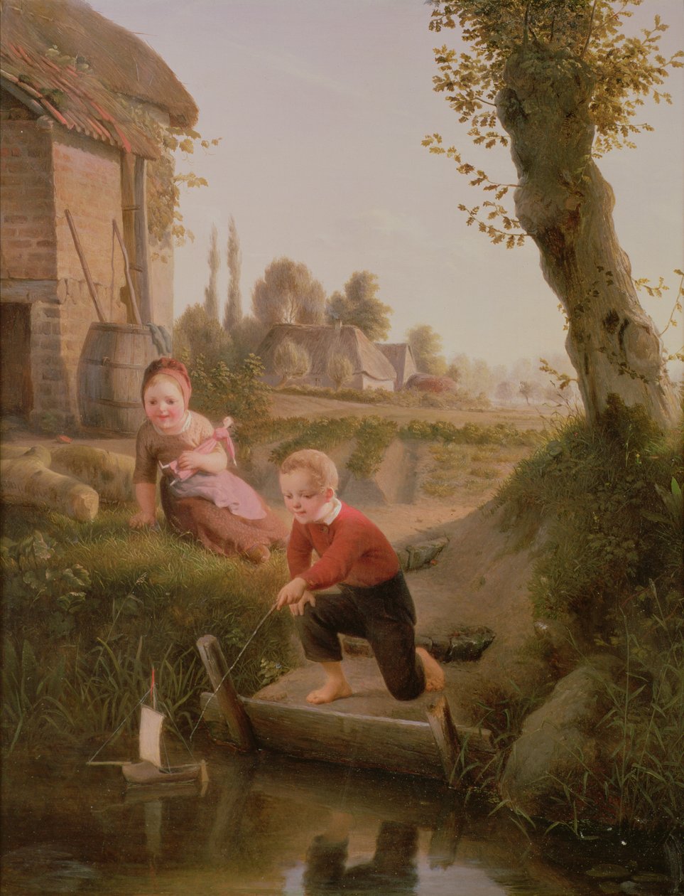 Zwei Kinder spielen mit einem Boot von François Antoine de Bruycker
